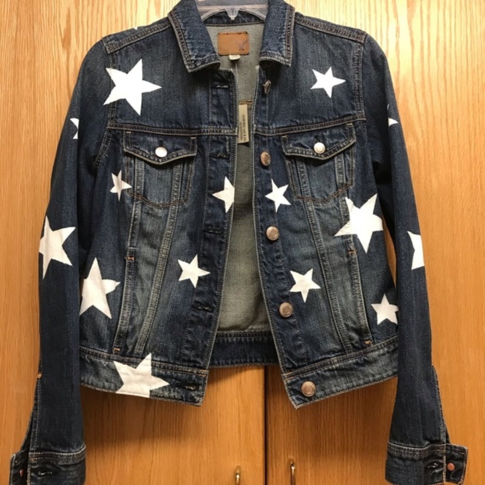 Painted white stars denim jean jacket